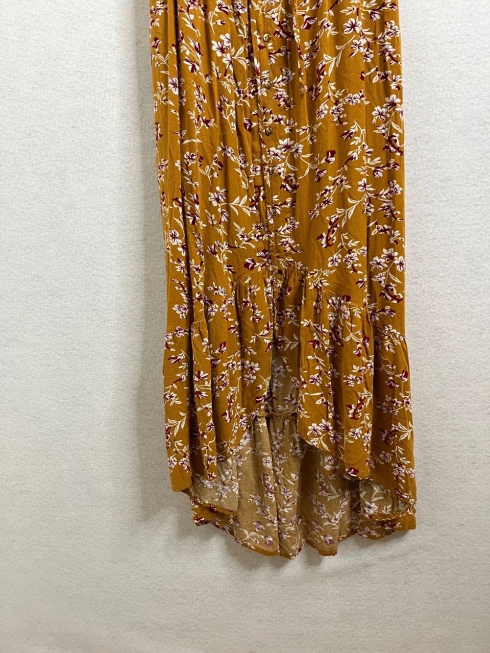Indigo Rose Mustard Floral Maxi Dress Boho Button Front Flowy Midi Dress Large - Picture 6 of 7